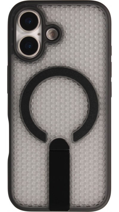 iPhone 17 Case H&uuml;lle - Halbtransparentes Mesh-Design MagSafe-kompatibel mit Standfu&szlig; & Silikonrahmen - Schwarz