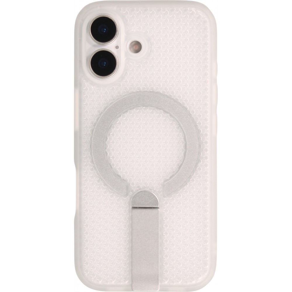 iPhone 17 Case H&uuml;lle - Halbtransparentes Mesh-Design MagSafe-kompatibel mit Standfu&szlig; & Silikonrahmen - Transparent