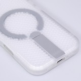 iPhone 17 Case H&uuml;lle - Halbtransparentes Mesh-Design MagSafe-kompatibel mit Standfu&szlig; & Silikonrahmen - Transparent