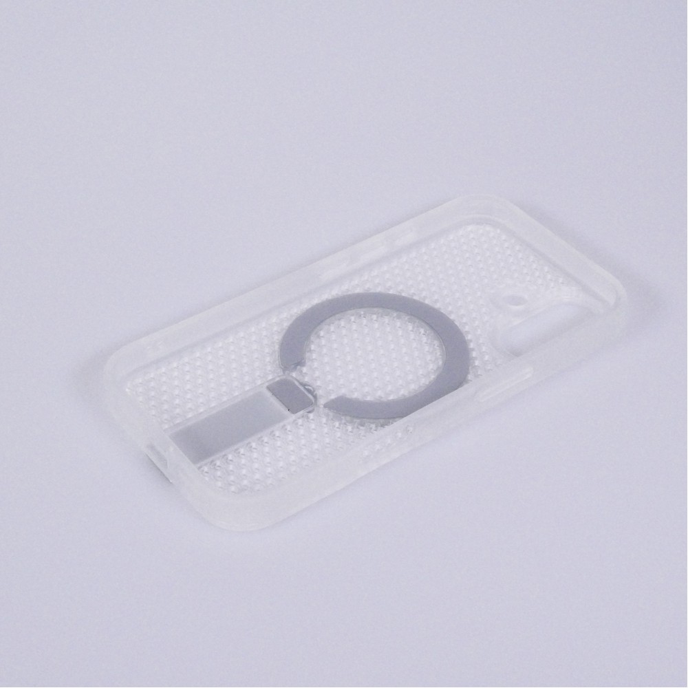 iPhone 17 Case H&uuml;lle - Halbtransparentes Mesh-Design MagSafe-kompatibel mit Standfu&szlig; & Silikonrahmen - Transparent