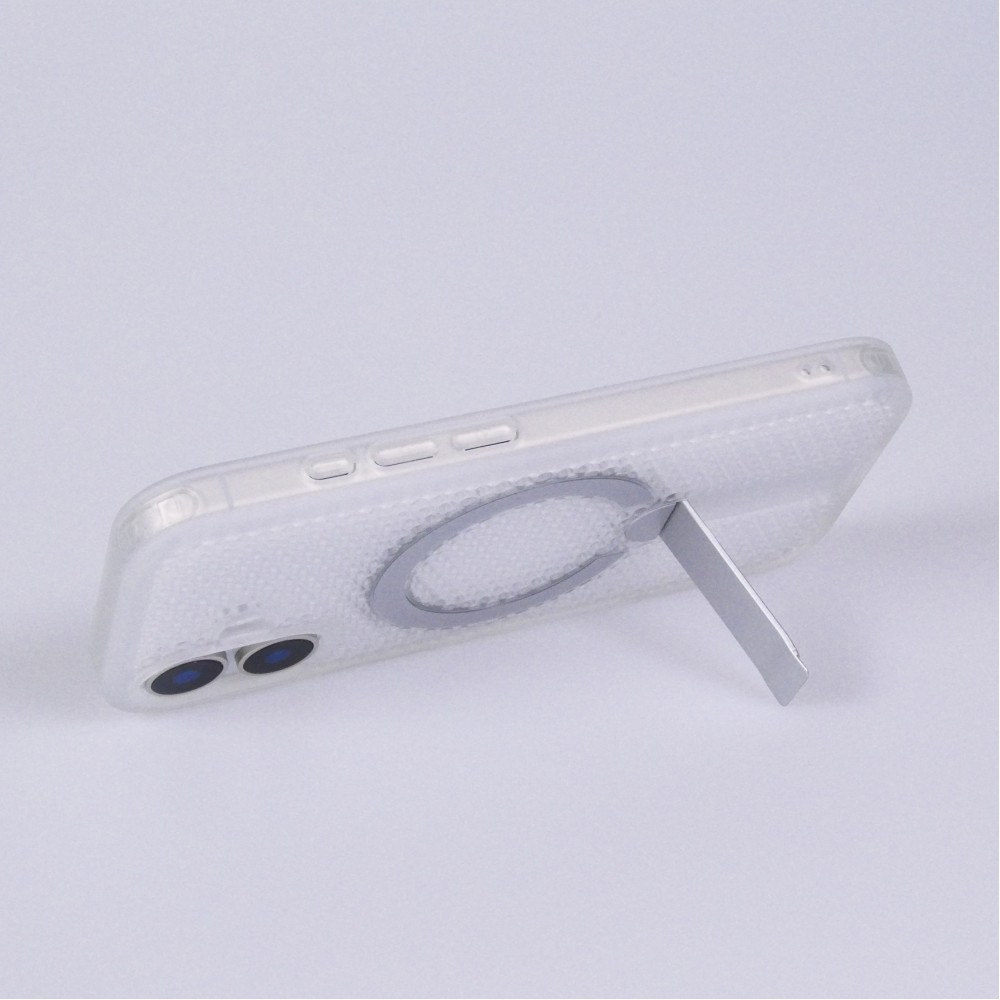 iPhone 17 Case H&uuml;lle - Halbtransparentes Mesh-Design MagSafe-kompatibel mit Standfu&szlig; & Silikonrahmen - Transparent