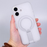 iPhone 17 Case H&uuml;lle - Halbtransparentes Mesh-Design MagSafe-kompatibel mit Standfu&szlig; & Silikonrahmen - Transparent
