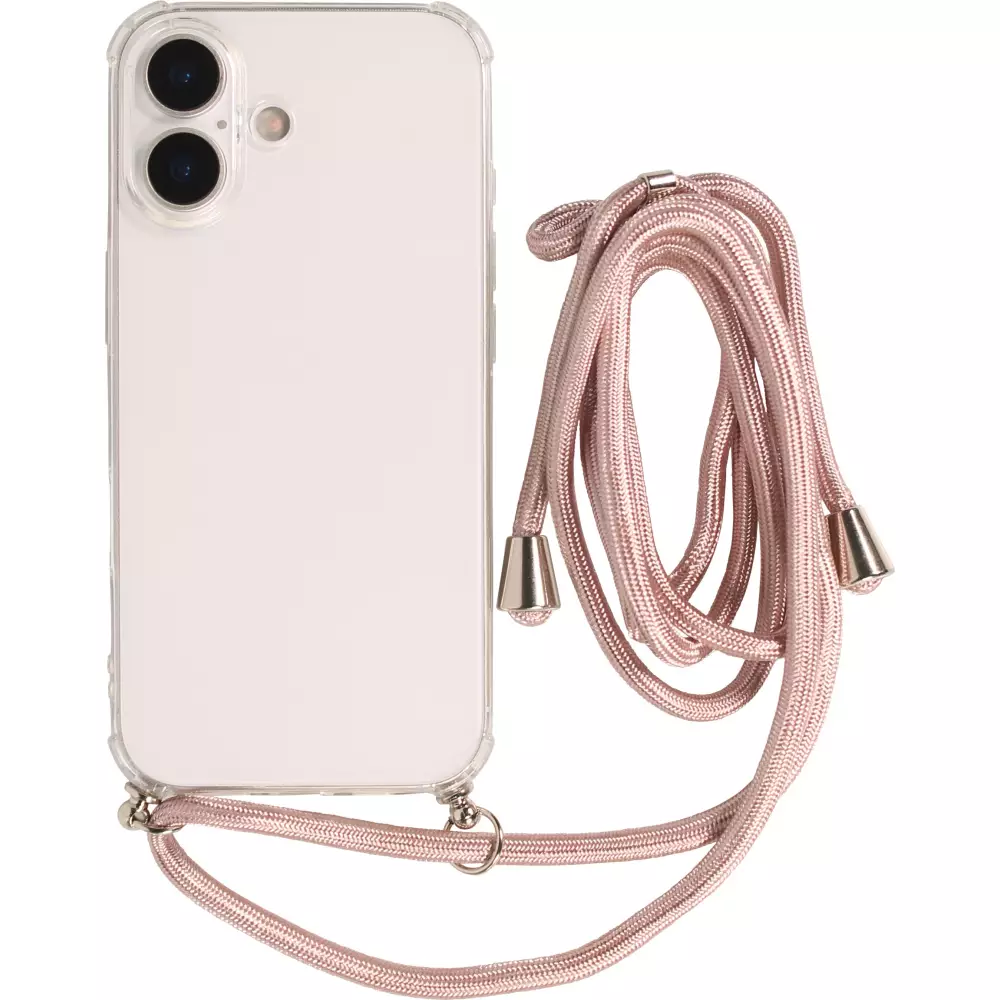 Hülle iPhone 17 - Gummi transparent mit Seil rosa - Gold