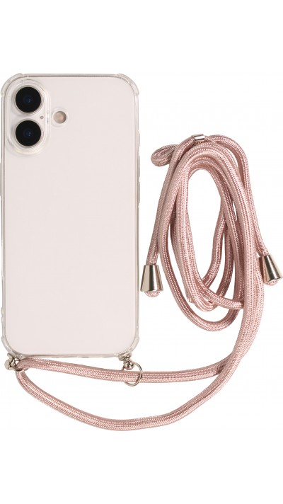 Hülle iPhone 17 - Gummi transparent mit Seil rosa - Gold