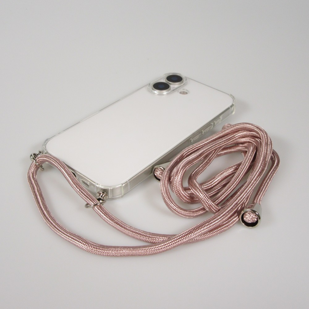 Hülle iPhone 17 - Gummi transparent mit Seil rosa - Gold