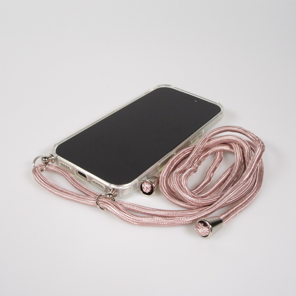 Hülle iPhone 17 - Gummi transparent mit Seil rosa - Gold