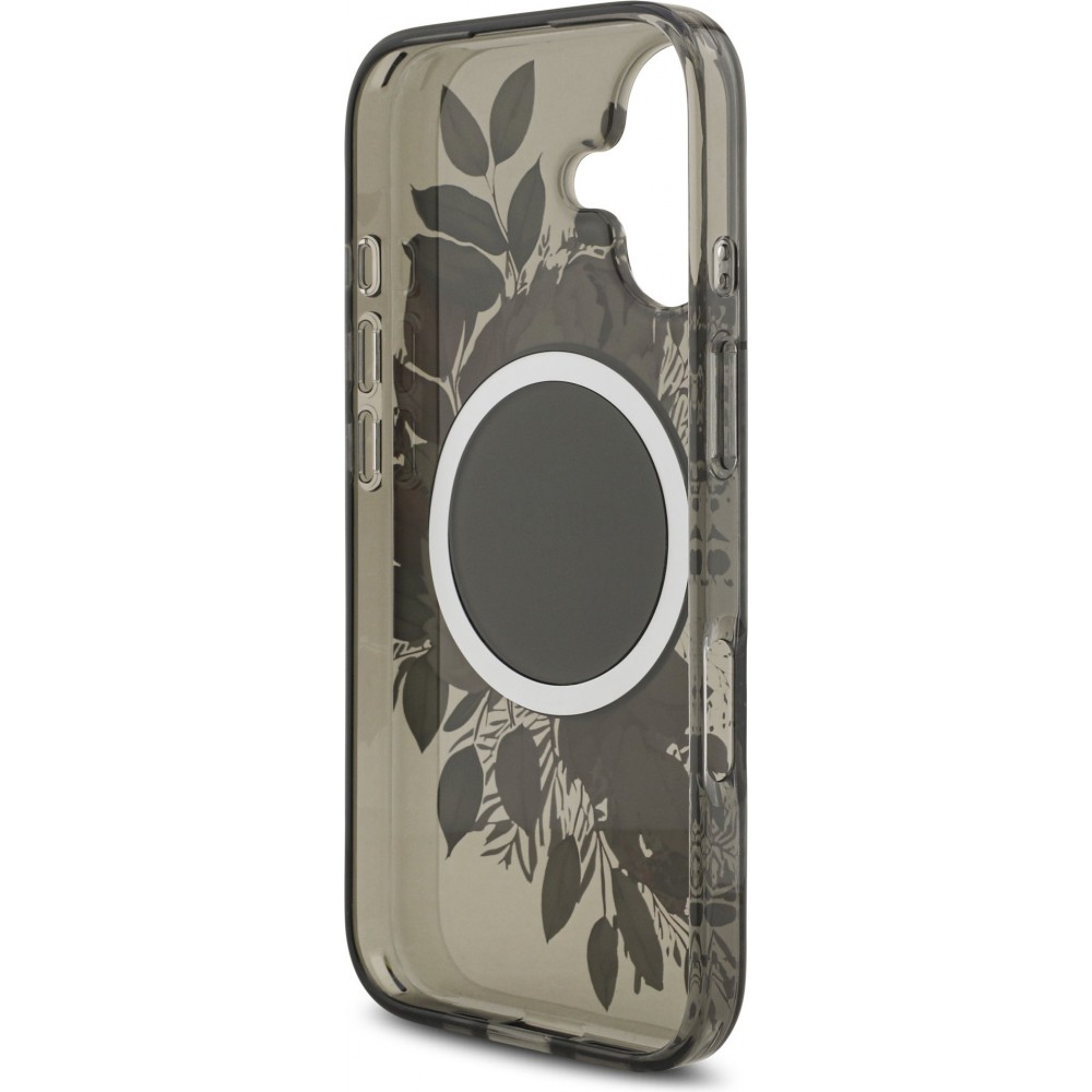iPhone 17 Case Hülle - Guess IML Blumen mit Handgelenk-Kette, kompatibel mit MagSafe, elegante und trendige Schutzhülle - Schwarz