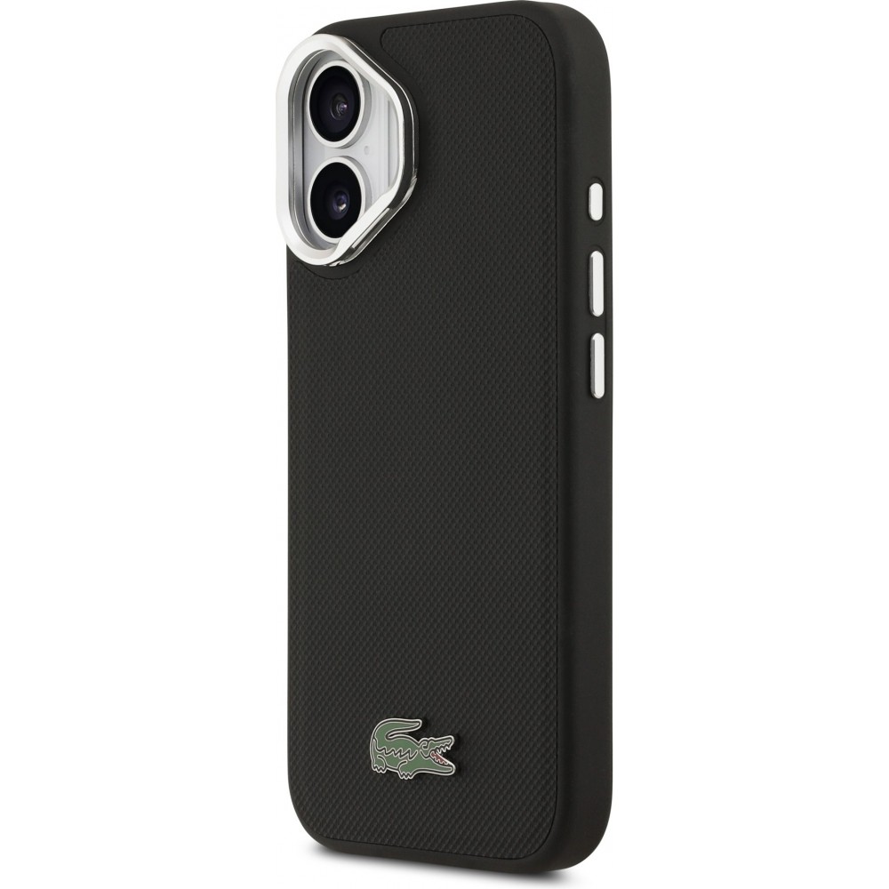 iPhone 17 Case Hülle - Lacoste Iconique Petit Piqué MagSafe Metallhalter für Kamera - Schwarz