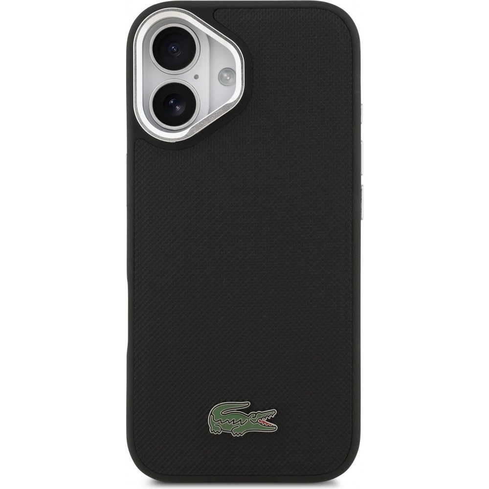 iPhone 17 Case Hülle - Lacoste Iconique Petit Piqué MagSafe Metallhalter für Kamera - Schwarz