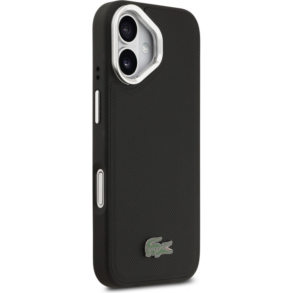 iPhone 17 Case Hülle - Lacoste Iconique Petit Piqué MagSafe Metallhalter für Kamera - Schwarz