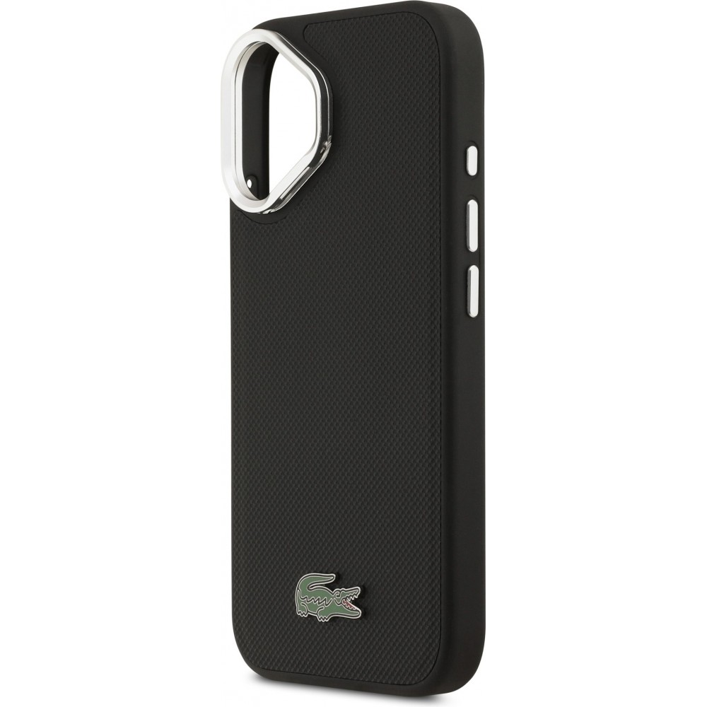 iPhone 17 Case Hülle - Lacoste Iconique Petit Piqué MagSafe Metallhalter für Kamera - Schwarz