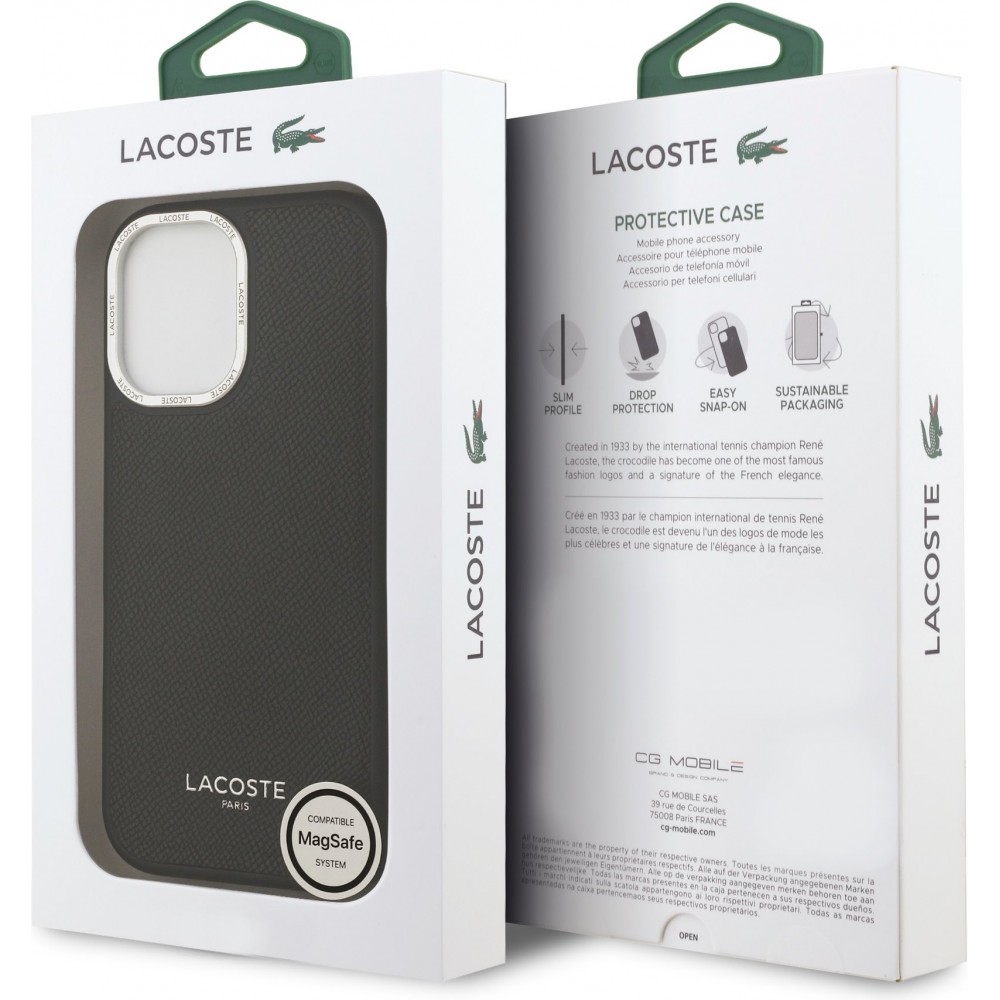 iPhone 17 Case Hülle - Lacoste PU Leder Champs Elysees MagSafe elegante und langlebige Schutzhülle - Schwarz