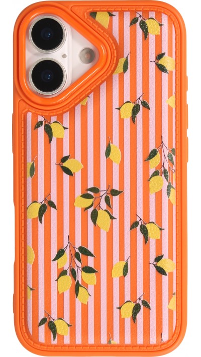Coque iPhone 17 - Lemons &agrave; rayures roses et orange silicone renforc&eacute; et protection totale rembourr&eacute;e - Orange