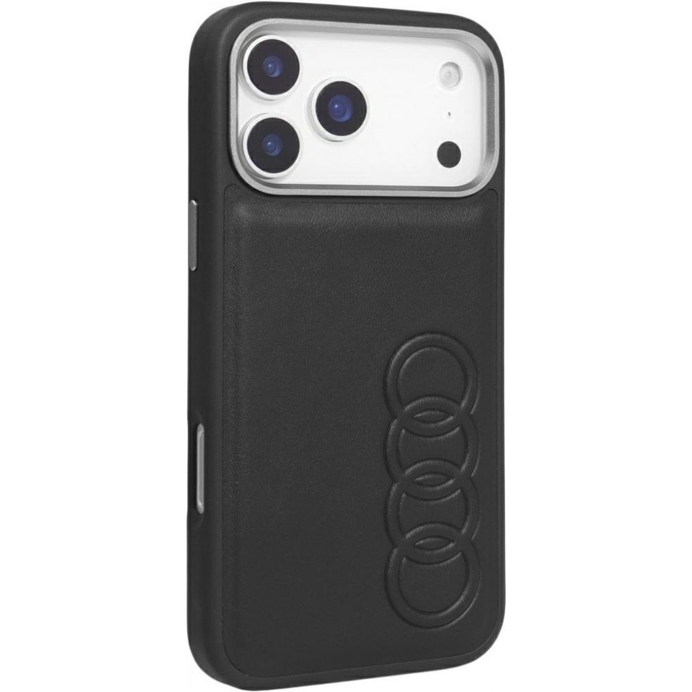 Coque iPhone 17 Pro - Audi TT MagSafe en cuir synthétique avec le logo en relief - Noir