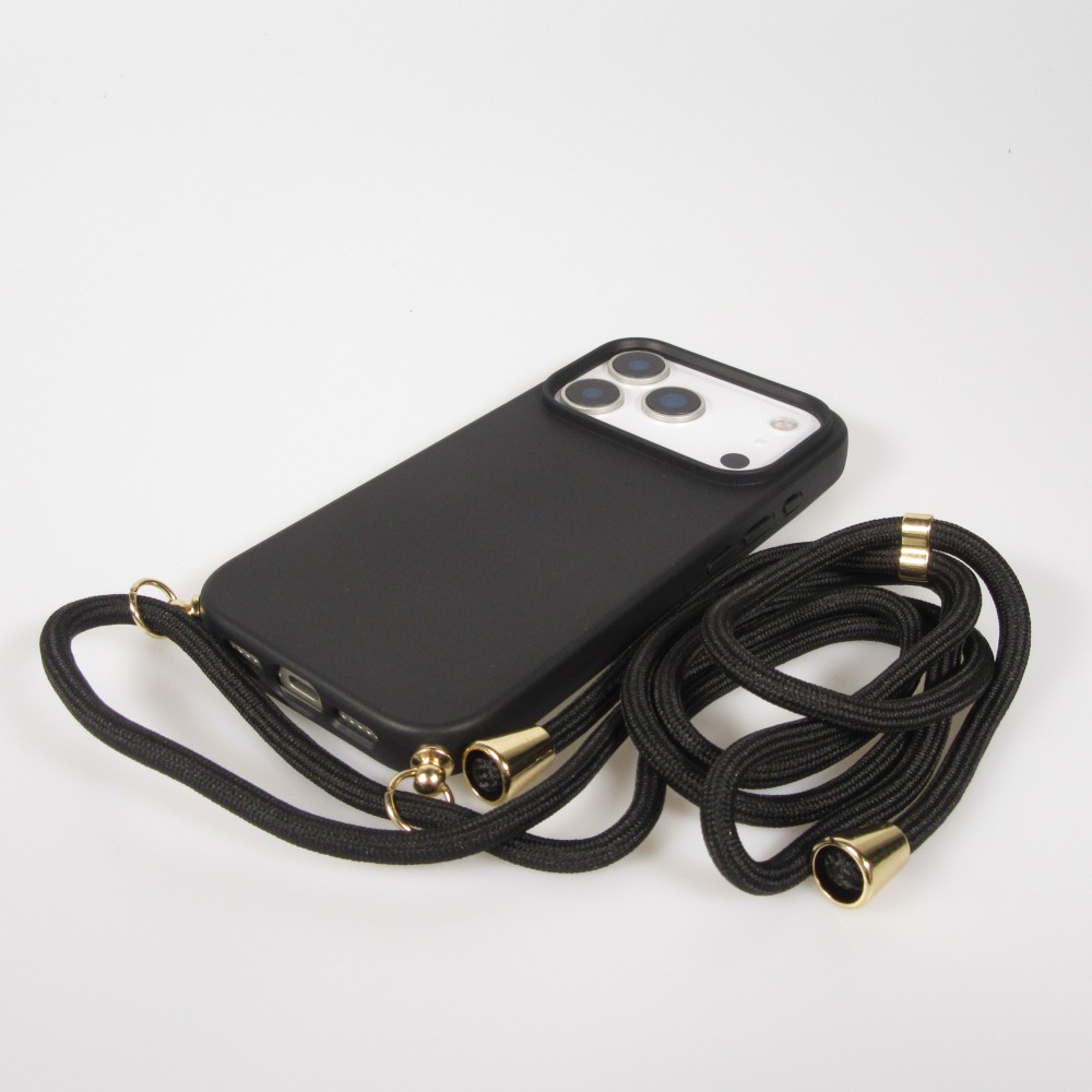 iPhone 17 Pro Max Case Hülle - Bio Eco-Friendly Vegan mit Handykette Necklace - Schwarz