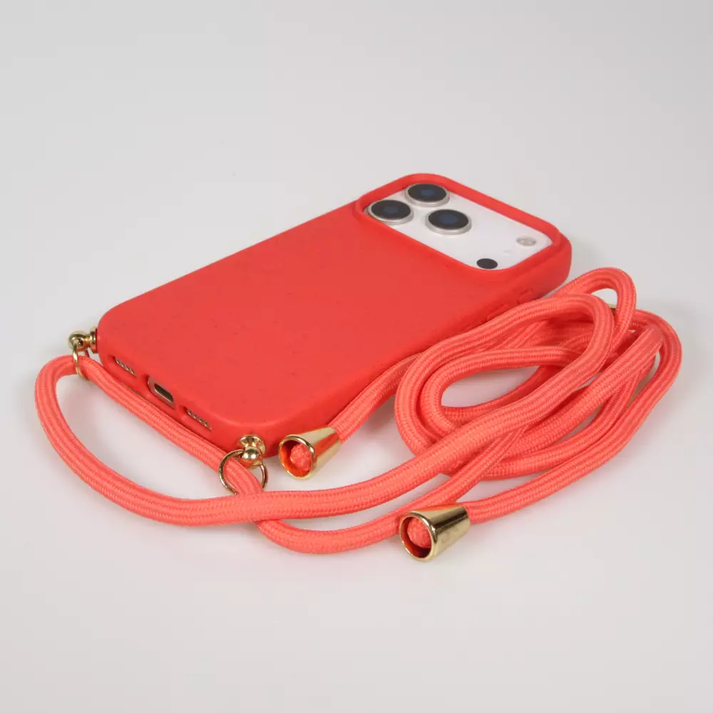 iPhone 17 Pro Max Case Hülle - Bio Eco-Friendly Vegan mit Handykette Necklace - Rot