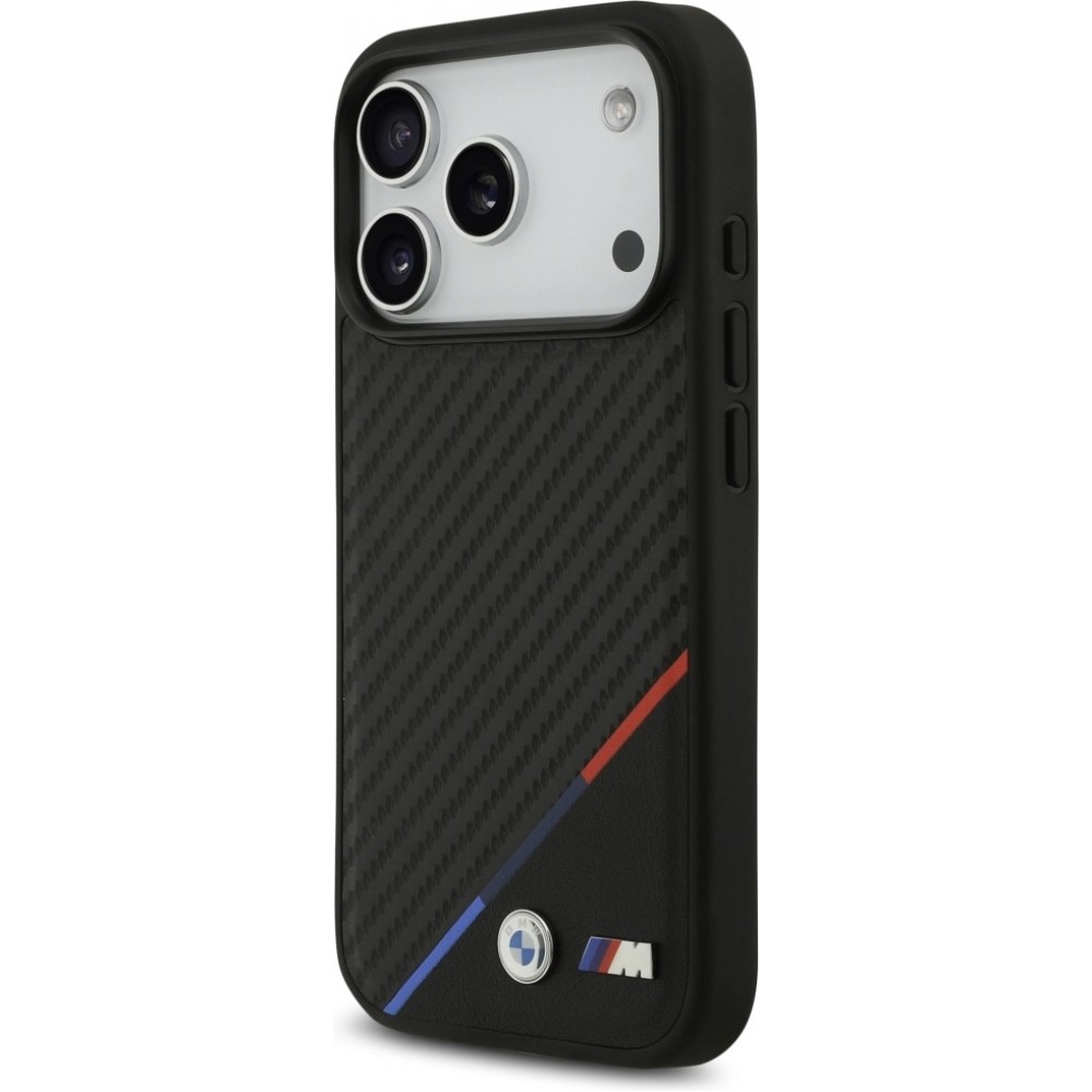 iPhone 17 Pro Case Hülle - BMW M Carbon Tricolor Line MagSafe kompatible Premium Schutz - Schwarz