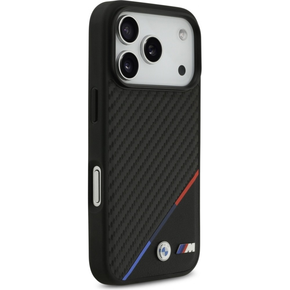 iPhone 17 Pro Case Hülle - BMW M Carbon Tricolor Line MagSafe kompatible Premium Schutz - Schwarz