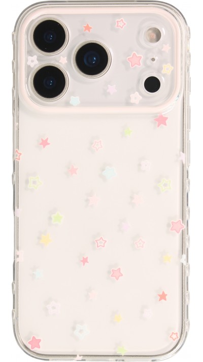 Coque iPhone 17 Pro - Cute Stars en silicone souple design kawaii ultra mignon et protection flexible - Transparent
