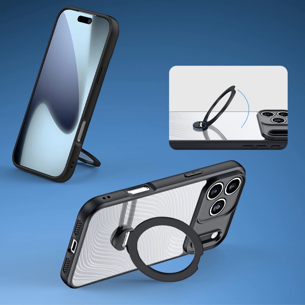 iPhone 17 Pro Case Hülle - Dux Ducis Aimo Mag Serie mit Halterung und Magnetring - Schwarz