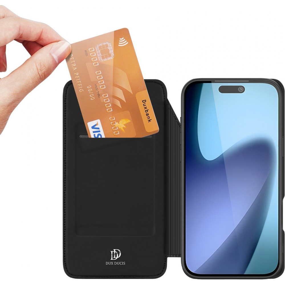 iPhone 17 Pro Case Hülle - Dux Ducis Skin Pro - Schwarzes PU- und TPU-flexibles Kunstleder mit Kartenfach und Klappe