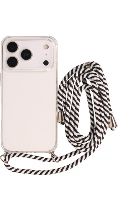 Hülle iPhone 17 Pro - Gummi transparent mit Seil - Weiss / Schwarz