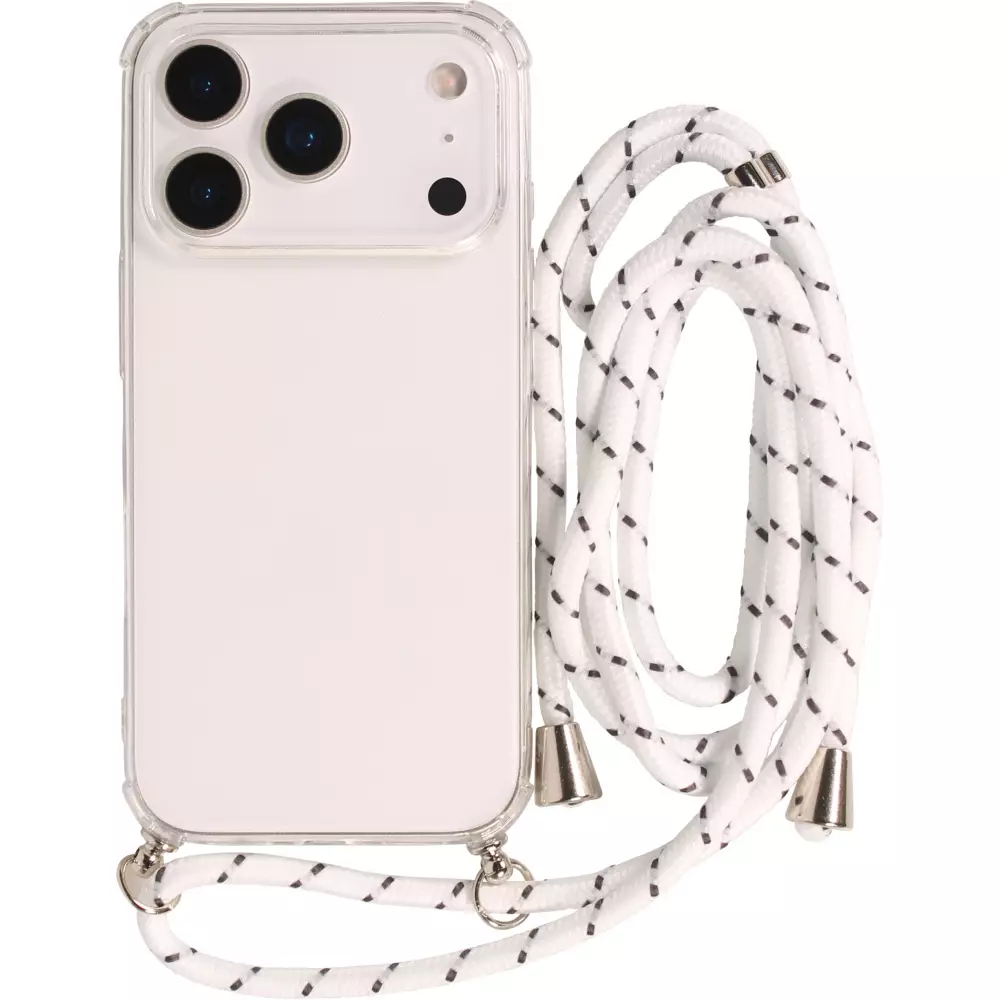Hülle iPhone 17 Pro Max - Gummi transparent mit Seil - Weiss gefleckt