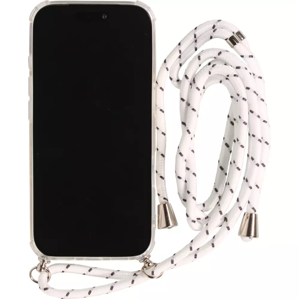 Hülle iPhone 17 Pro Max - Gummi transparent mit Seil - Weiss gefleckt