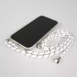 Hülle iPhone 17 Pro Max - Gummi transparent mit Seil - Weiss gefleckt
