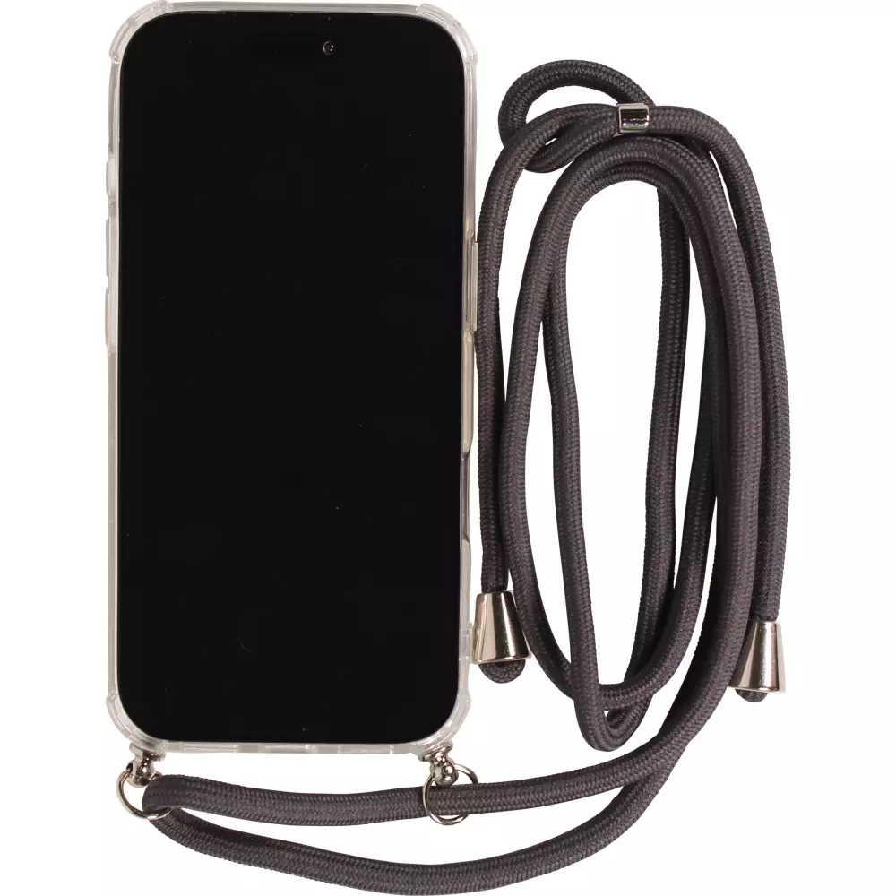 Hülle iPhone 17 Pro Max - Gummi transparent mit Seil - Grau