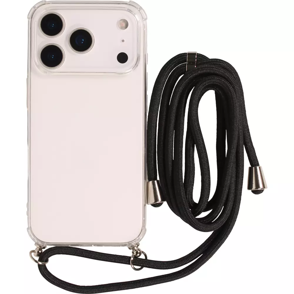 Hülle iPhone 17 Pro - Gummi transparent mit Seil - Schwarz