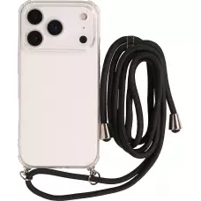 Hülle iPhone 17 Pro - Gummi transparent mit Seil - Schwarz