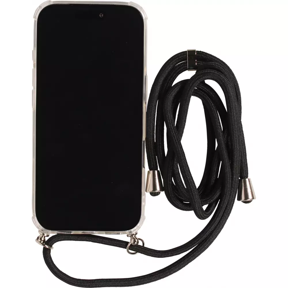 Hülle iPhone 17 Pro - Gummi transparent mit Seil - Schwarz