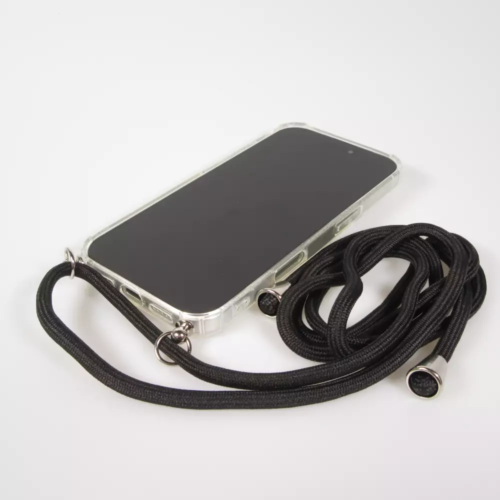 Hülle iPhone 17 Pro - Gummi transparent mit Seil - Schwarz