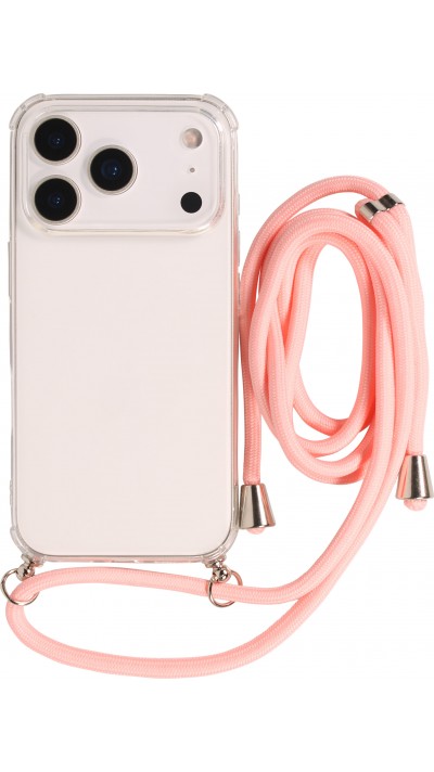 Hülle iPhone 17 Pro - Gummi transparent mit Seil - Rosa