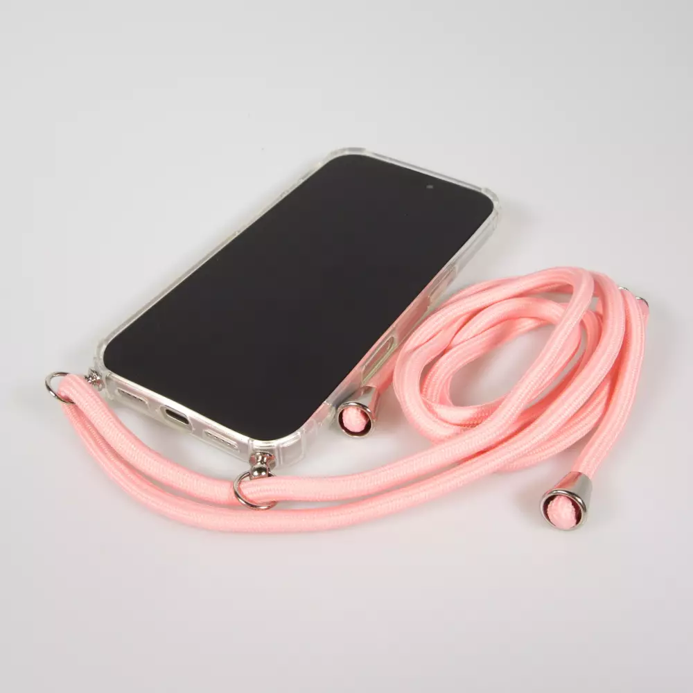 Hülle iPhone 17 Pro - Gummi transparent mit Seil - Rosa