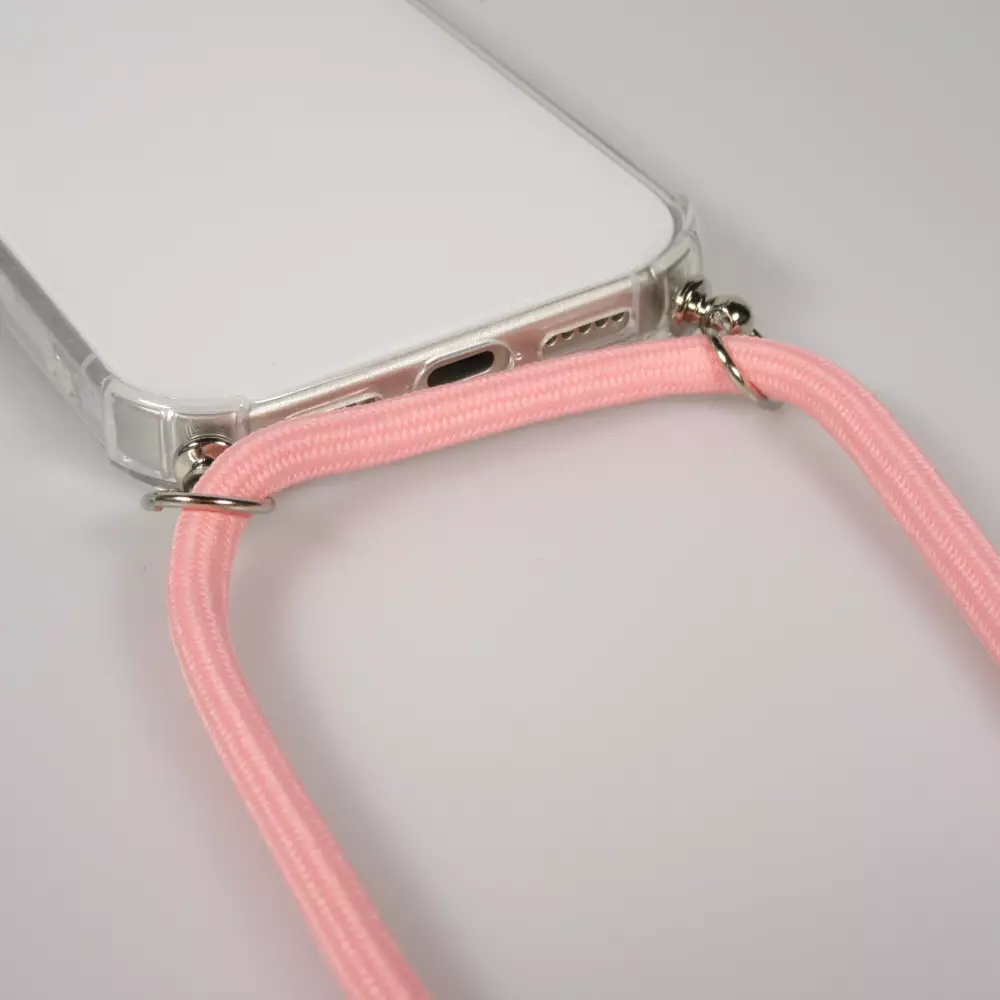 Hülle iPhone 17 Pro - Gummi transparent mit Seil - Rosa