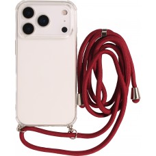 Hülle iPhone 17 Pro - Gummi transparent mit Seil - Rot
