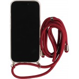 Hülle iPhone 17 Pro - Gummi transparent mit Seil - Rot