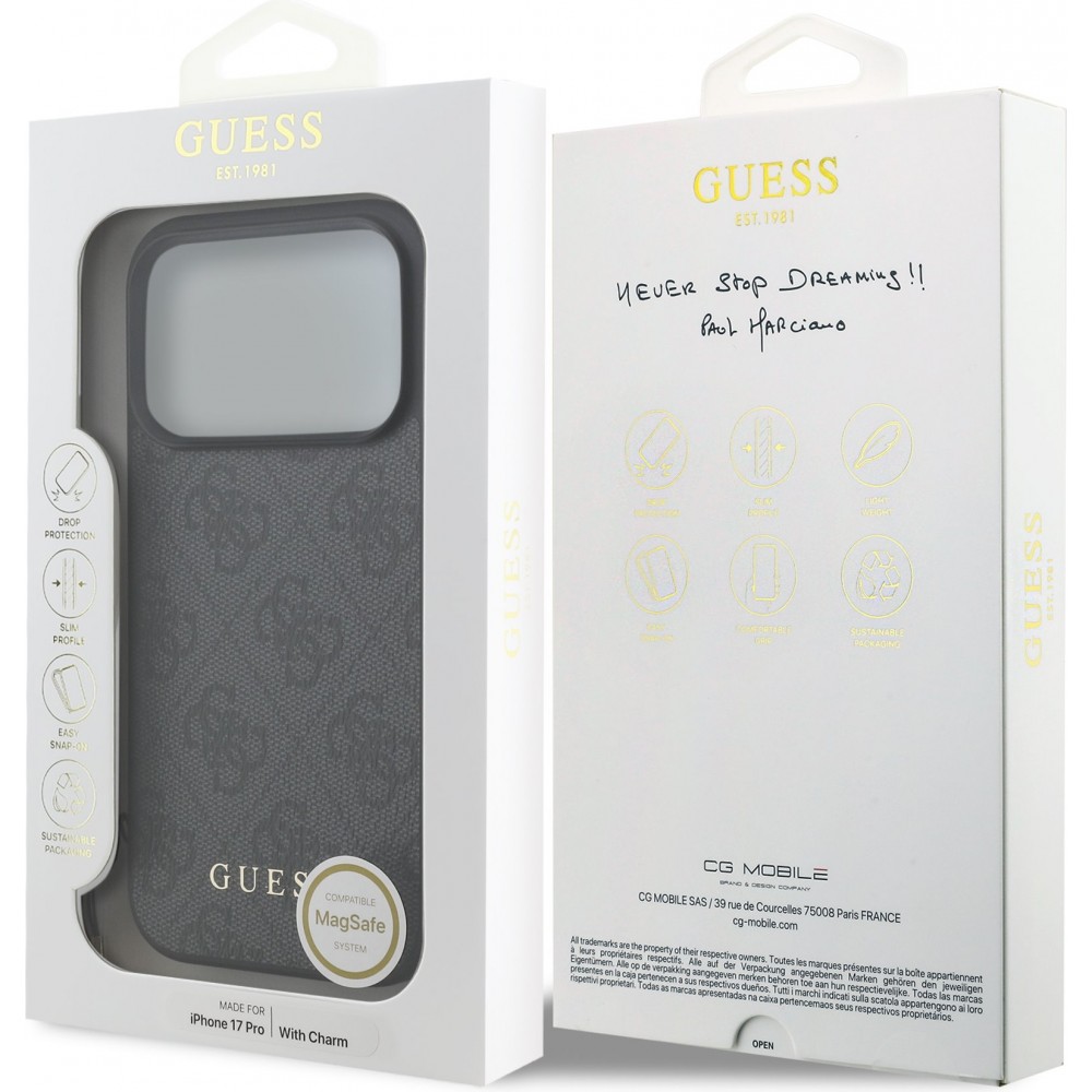 iPhone 17 Pro Case Hülle - Guess 4G Charm Elegante Schutz Raffiniertes Design Trendaccessoire - Grau