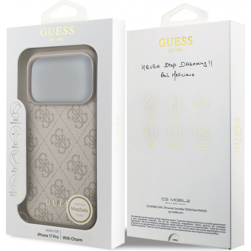 iPhone 17 Pro Case Hülle - Guess 4G Charm Elegante Schutz Raffiniertes Design Trendaccessoire - Rosa