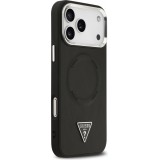 iPhone 17 Pro Case Hülle - Guess MagSafe PU-Leder mit Triangel-Logo und silbernem Kamerarahmen - Schwarz