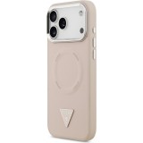 iPhone 17 Pro Case Hülle - Guess MagSafe PU-Leder mit Triangel-Logo und silbernem Kamerarahmen - Rosa