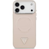 iPhone 17 Pro Case Hülle - Guess MagSafe PU-Leder mit Triangel-Logo und silbernem Kamerarahmen - Rosa