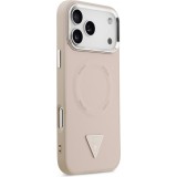 iPhone 17 Pro Case Hülle - Guess MagSafe PU-Leder mit Triangel-Logo und silbernem Kamerarahmen - Rosa
