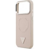 iPhone 17 Pro Case Hülle - Guess MagSafe PU-Leder mit Triangel-Logo und silbernem Kamerarahmen - Rosa