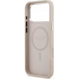 iPhone 17 Pro Case Hülle - Guess MagSafe PU-Leder mit Triangel-Logo und silbernem Kamerarahmen - Rosa