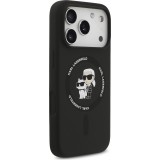 iPhone 17 Air Case Hülle - Karl Lagerfeld Silikonhülle mit Karl und Choupette Design, MagSafe-kompatibel - Schwarz