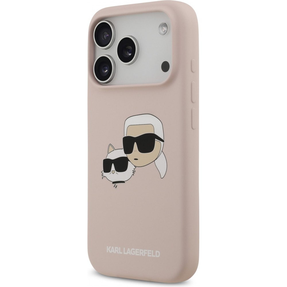 iPhone 17 Pro Hülle – Karl Lagerfeld Liquid aus Silikon mit Karl- und Choupette-Design, kompatibel mit MagSafe – Rosa