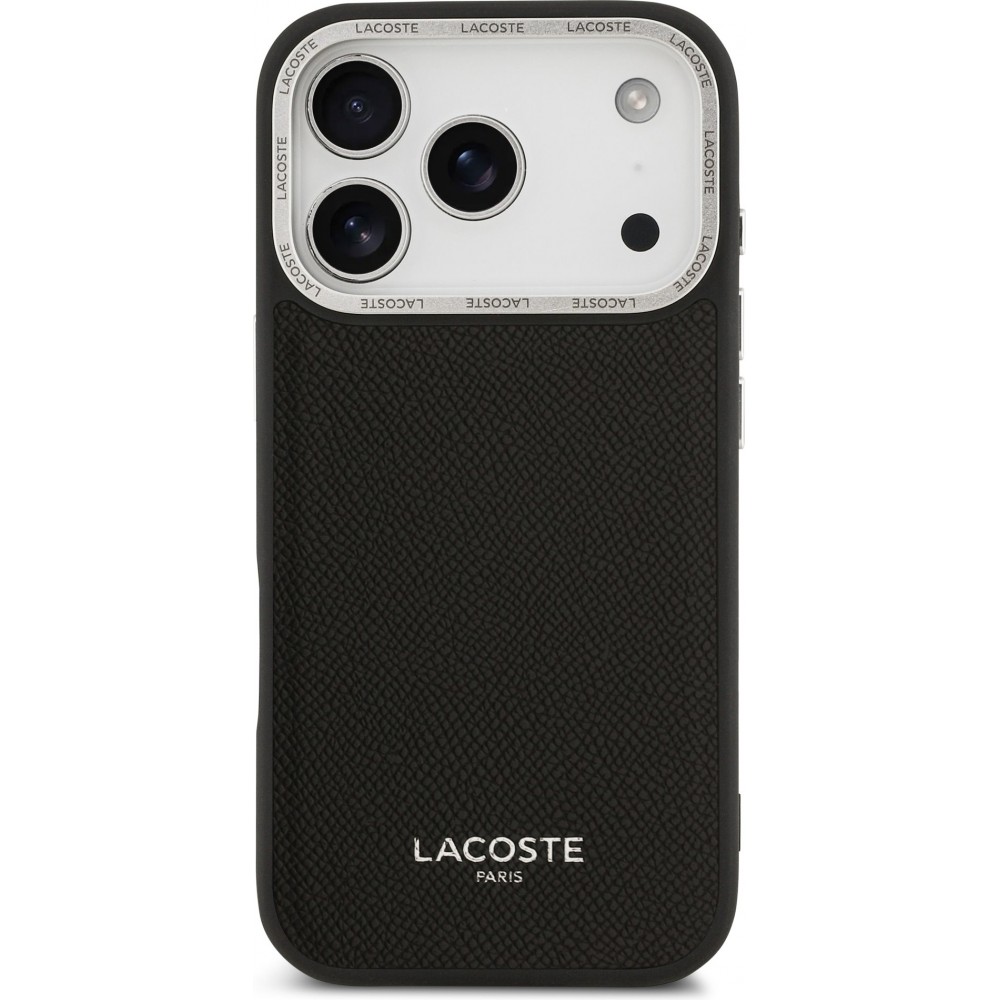iPhone 17 Pro Case Hülle - Lacoste PU Leder Champs Elysees MagSafe elegante und langlebige Schutzhülle - Schwarz